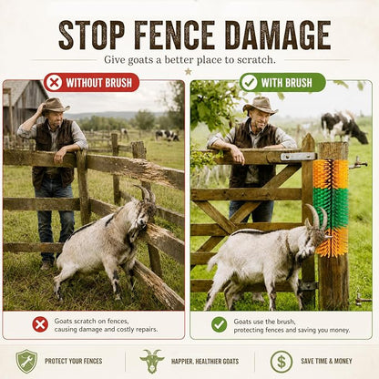 Livestock Scratching Brush 2 Pack for Itchy Coats, Goat and Horse Scratcher for Cows, Horses, Goats, Pigs and Donkeys, Mounts on Posts, Fences, Stalls and Tree Stumps
