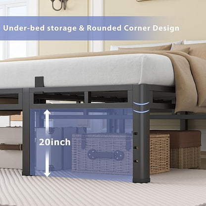 NKZ 24 Inch Queen Size Bed Frame, Metal Bed Frame & Box Spring 2 in 1 Platform with Round Corner Legs, 4000Lbs Heavy Duty Metal Frame, Mattress Slide Stopper, Headboard Hole, Noise-Free, Easy Assembly