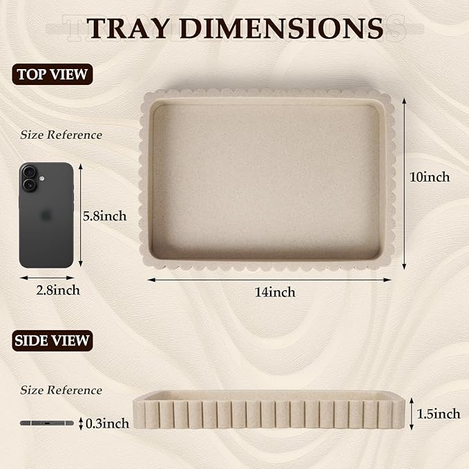 Resin Decorative Tray for Coffee Table Decor, 14" Coffee Table Tray Ottoman Tray Table Centerpieces, Rectangular Modern Decorative Trays for Home Decor, Living Room, Entry, Resin Beige