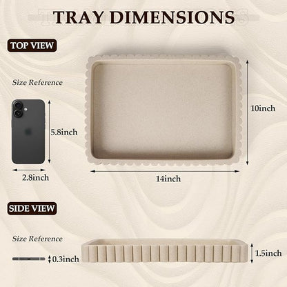 Resin Decorative Tray for Coffee Table Decor, 14" Coffee Table Tray Ottoman Tray Table Centerpieces, Rectangular Modern Decorative Trays for Home Decor, Living Room, Entry, Resin Beige