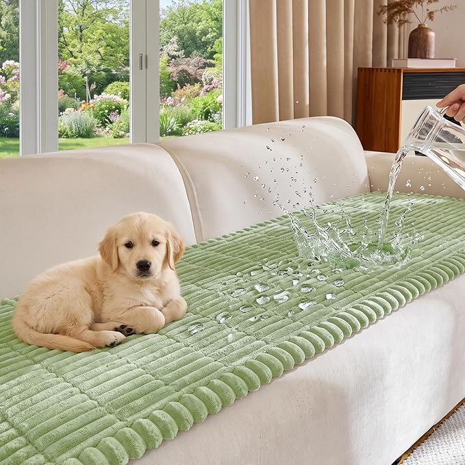 FUANGUI Waterproof Couch Cover Sofa Cover for Dogs and Pets Sofa Protector | Non-Slip Washable Fuzzy Soft Cat Sofa Slipcover for 2-3 Cushion Couch Sofa Pet Friendly, Grass Green, 27.6" x 82.7", 1 pcs