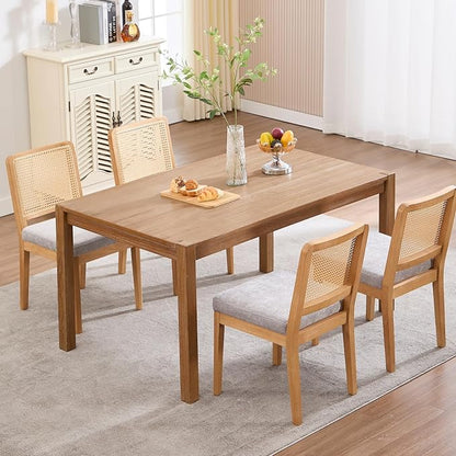 LukeAlon Set of 6 Mid Century Dining Chairs - Farmhouse Kitchen Chairs with Woven Cane Back, Plush Chenille Upholstered Seat, Solid Wood Legs for Dining Room & Breakfast Nook, Grey