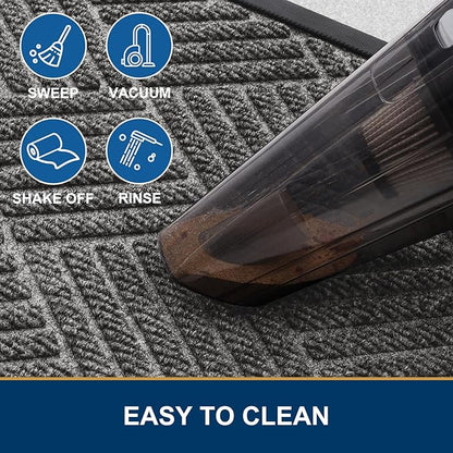 Smiry Front Door Mat Outside Entrance, Heavy Duty Outdoor Indoor Natural Rubber Doormat, Non Slip, Trap Dirt and Moisture, Easy Clean, Low Profile Patio Porch Entryway Mat, 29.5x17, Mix Black