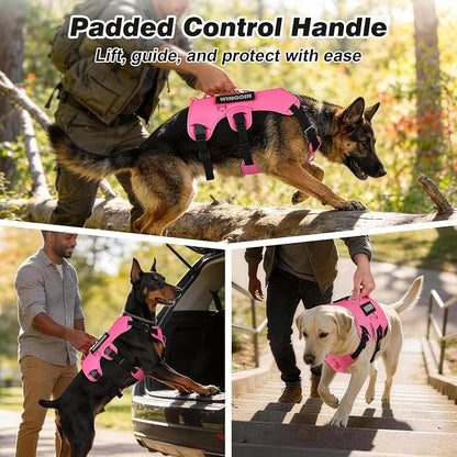 WINGOIN Dog Vest Harness for Large Dogs,Hotpink L | with Handle,Adjustable Reflective,Military K9 Style,Big Size Dog Vest,for German Shepherd,for Walking Training Hunting