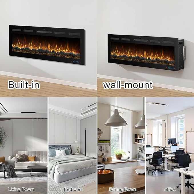 72 Inch WiFi-Enabled Recessed Electric Fireplace Inserts