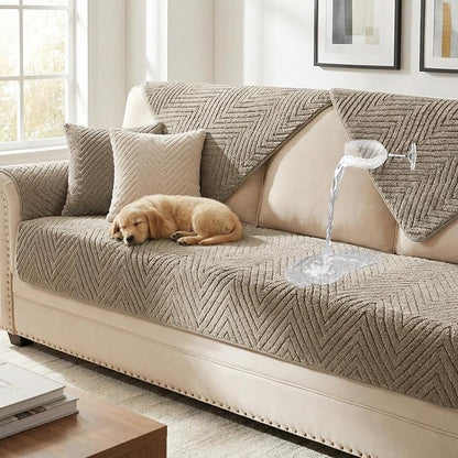 Turquoize Waterproof Couch Cover for Dogs Fuzzy Pet Couch Covers for Sofa Thick Dog Bed Cover Non-Slip Sofa Covers for 2 Cushion Couch Protector Slipcover Pet Friendly (Khaki, 36" x 36")