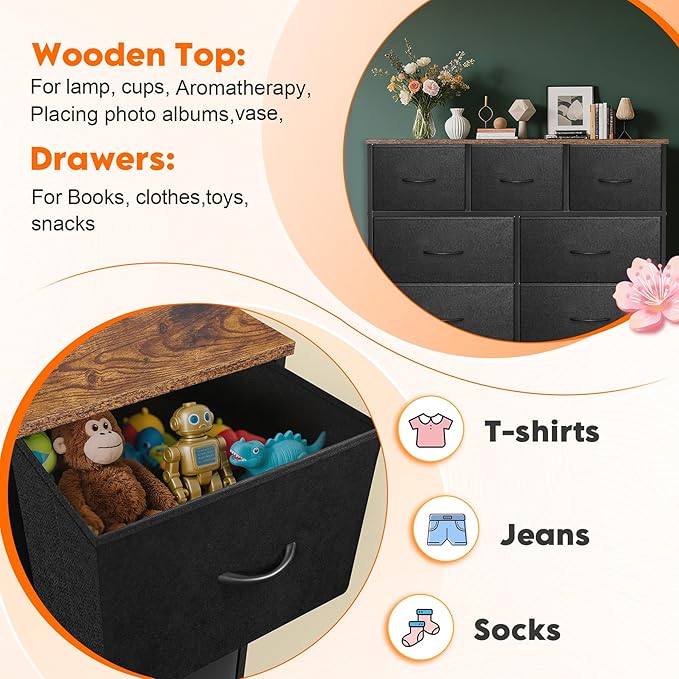 Dresser for Bedroom with 7 Drawers, Chest of Drawers, Storage Drawers Organizer