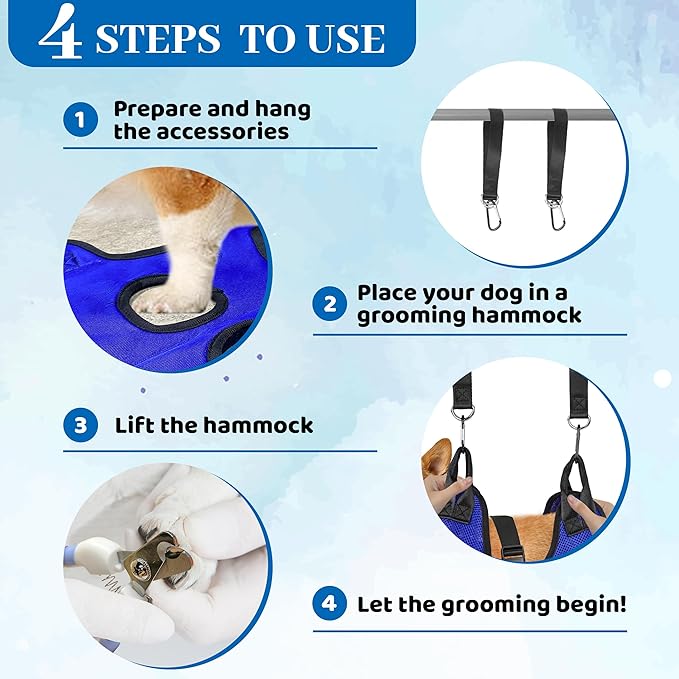 PatiencET Dog Grooming Hammock, Pet Grooming Hammock for Cats & Dogs, Dog Holder for Nail Trimming, Cat Sling for Nail Trimming with Nail Clippers/Trimmer, Nail File, Pet Comb(S)