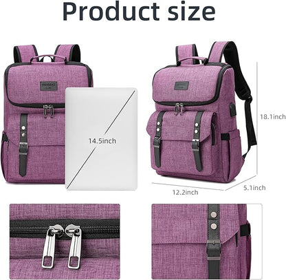 YALUNDISI Vintage Backpack Travel Laptop Backpack with usb Charging Port for Women & Men College Backpack Fits 15.6 Inch Laptop Purple
