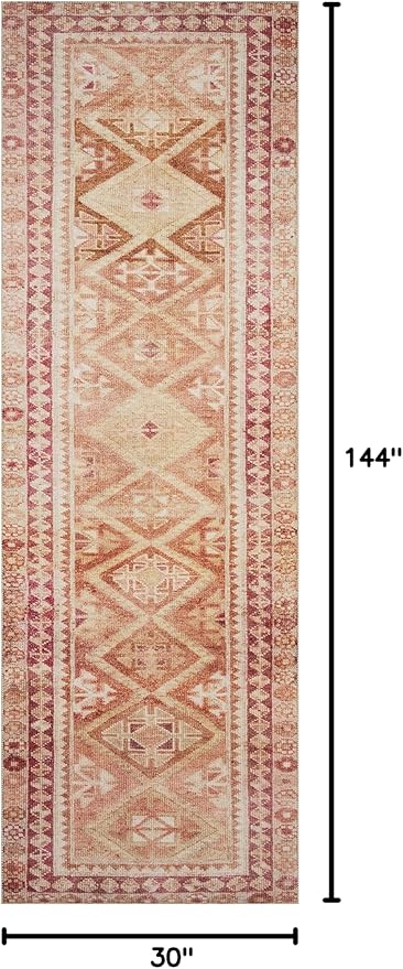 Loloi Layla Collection LAY-16 Natural/Spice 2'-6" x 12'-0" .13" Thick Runner Rug, Soft, Durable, Vintage Inspired, Distressed, Low Pile, Non-Shedding, Easy Clean, Printed, Living Room Rug