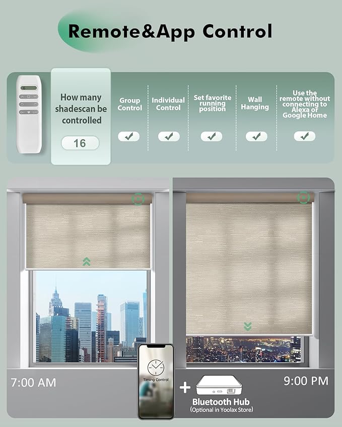 Yoolax Motorized Blinds with Remote, Light Filtering Remote Shades