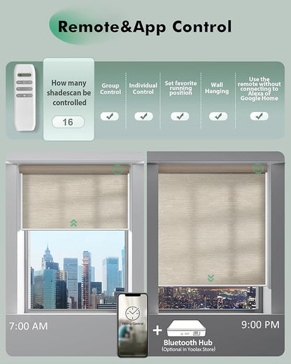 Yoolax Motorized Blinds with Remote, Light Filtering Remote Shades