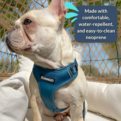Adventure Dog Harness - Stylish and Durable Medium Dog Harness for Outdoor Adventures and Everyday Wear - Indigo Blue Neoprene Adjustable Harness for Dogs with Reflective Piping, Brass D-Ring