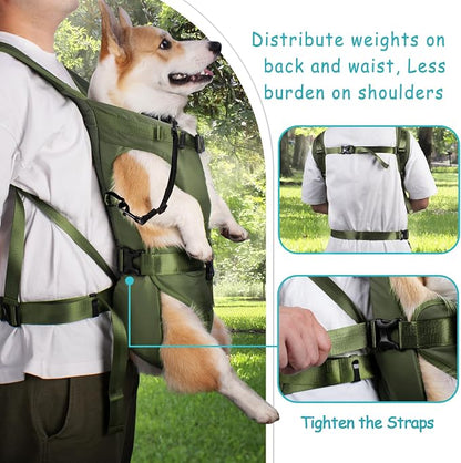 PetBonus Pet Front Dog Carrier Backpacks, Adjustable Pet Backpack, Legs Out Easy-fit Puppy Chest Carrier for Medium Small Dogs, Hands Free for Hiking, Cycling (Army Green, M) | Hands Free, Adjustable, Safety Strap, Walking Hiking Cycling Motorcycle bag...