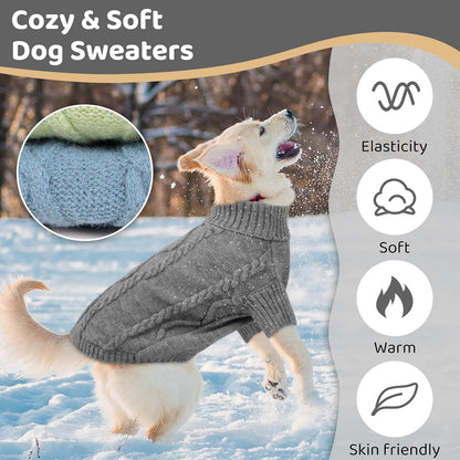Queenmore Dog Sweater Large Size,Warm Dog Sweaters for Big Dogs,Chunky Knitted Doggy Sweater for Extra Large Dogs Boy Girl, Big Doggie Turtleneck Winter Outfit (Slate Grey,2XL)