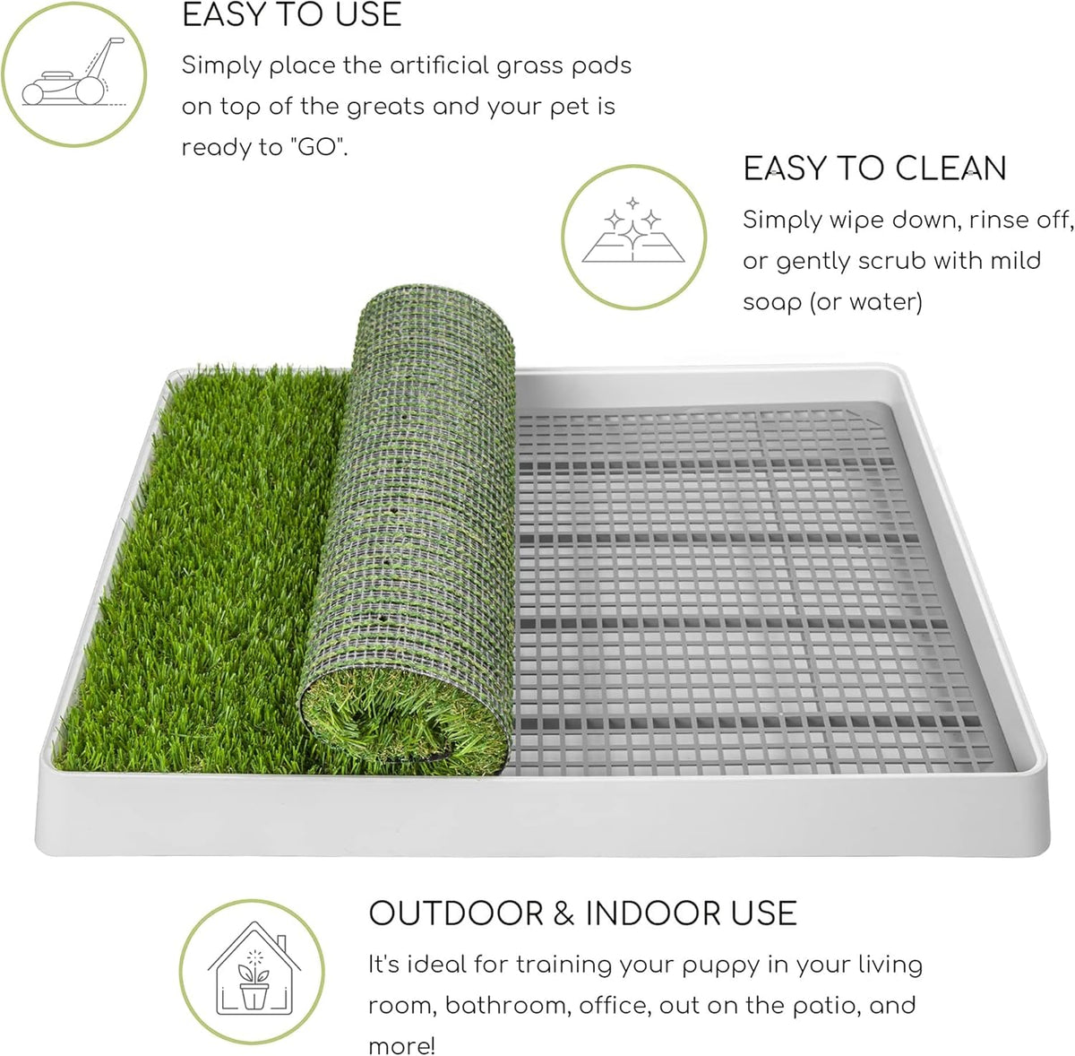 Dog Grass Pad with Tray, Dog Litter Box, Porch Potty for Puppy Pee Training, Indoor Portable Fake Grass Pee Pad System, Artificial Grass + Pee Pad Holder