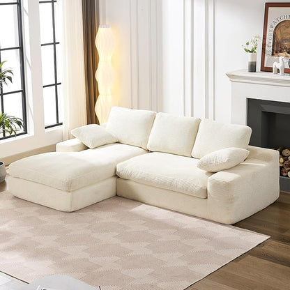 98.4" Cloud Modular Sectional Couch with Chaise,L-Shaped Modern Upholstered Sofa with Deep Seat,Corduroy Sectional Couches for Living Room and Bedroom,No Assembly Required(Beige)
