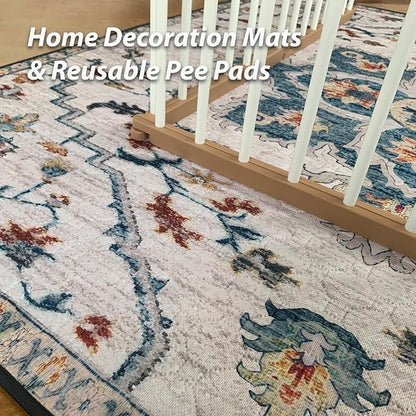 nunubaby Washable Pee Pads for Dogs, Stylish, Non-Slip and Leak-Proof Pee Pads. Reusable Potty Pads for Dogs for Crates and Floors.(Beige/Floral, 48" x48")