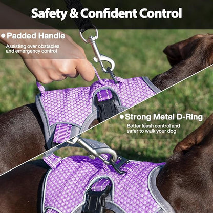 Escape Proof Dog Harness, Dachshund Harness, Reflective Dog Harness with Handle, Durable,Adjustable Vest for Small Medium Large Dogs Walking, Training, and Running Gear (Lavender Purple,M)