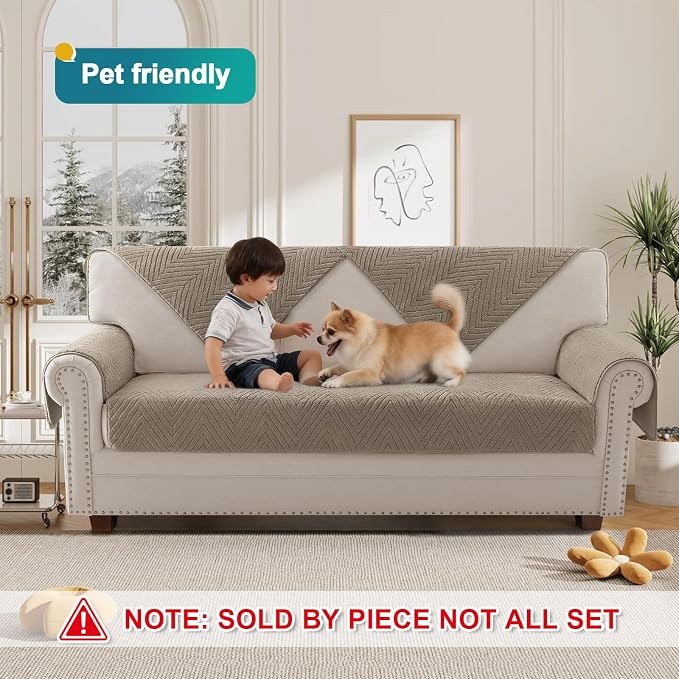 Turquoize Waterproof Couch Cover for Dogs Fuzzy Pet Couch Covers for Sofa Thick Dog Bed Cover Non-Slip Sofa Covers for 2 Cushion Couch Protector Slipcover Pet Friendly (Khaki, 36" x 36")