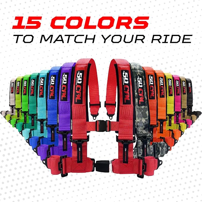 1pc 50 Cal Black 4 Point Harness 3in Straps, Racing Harness Seat Belt | Ultra Kush padding, Push Button quick release hardware. Universal Fit for UTV, RZR, race car.