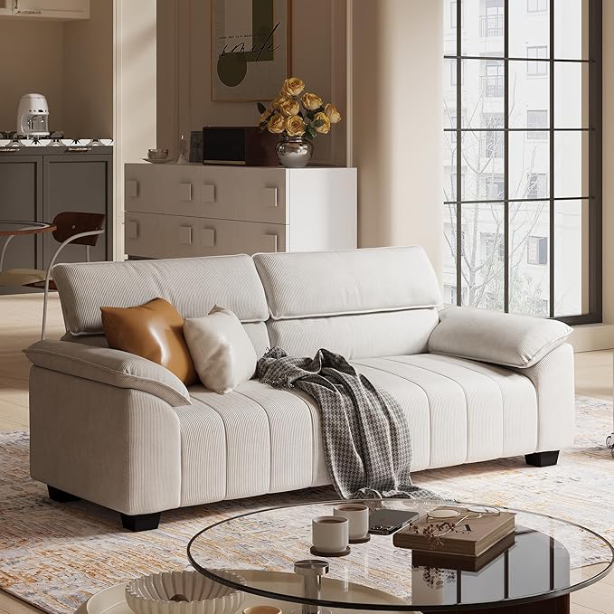 ANCTOR 82.7" Corduroy Sofa, Comfy Couch with Deep Seats, Modern 3 Seater, Oversized Loveseat for Living Room,Office,Apartment Lounge,Easy Assembly, Beige