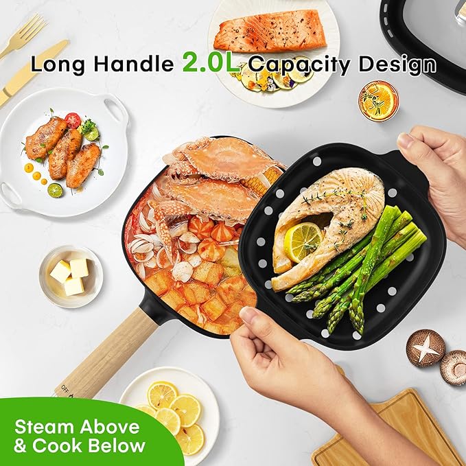 Audecook Hot Pot Electric 2L, Cermic Glaze Non-Stick Frying Pan 8 Inch