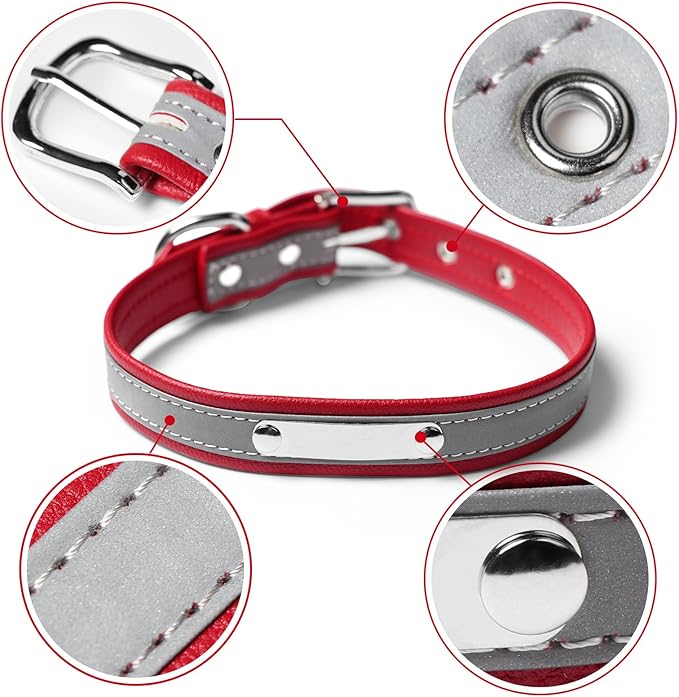 Personalized Reflective Cat Collars with Name Tag and Plated,Engraved Custom Cat Collar with Name and Phone,Kitten Collar with Safety Buckle Adjustable for Cats and Kitten(Red)