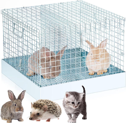 Folding Rabbit Cage, 18 x 18 x 14 in Portable Bunny Carrier with Tray and Handles for Transport, Trave or Temporary Housing, Indoor Outdoor Pet Habitat Animal Enclosure