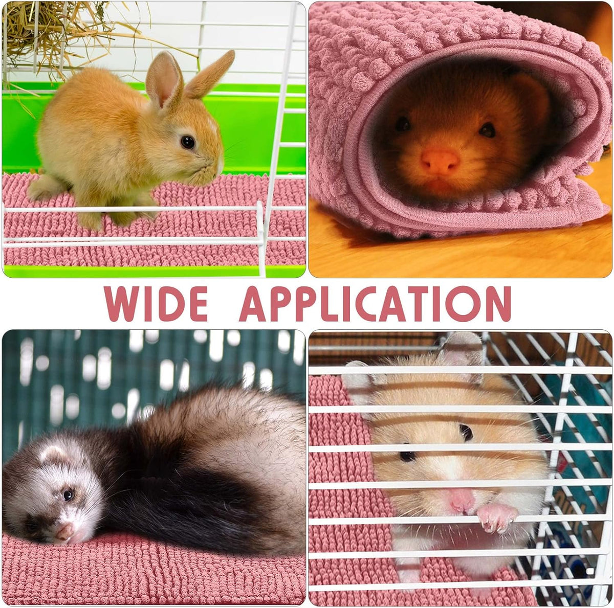 Amylove 4 Pcs Guinea Pig Cage Liner Guinea Pig Bedding Washable Fleece Pee Pads Reusable Small Animals Training Mat Small Animal Sleeping Bed for Bunny Hamster(Pink,16 x 24 Inch)