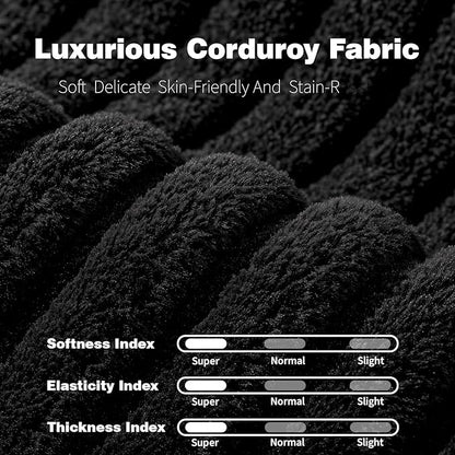 ZIGHTH 108" Plush Corduroy L Shaped Sectional Cloud Sofa Couch with Ottoman, Soft Deep Seat Modular Sectional Couches for Living Room,No Assembly. Black
