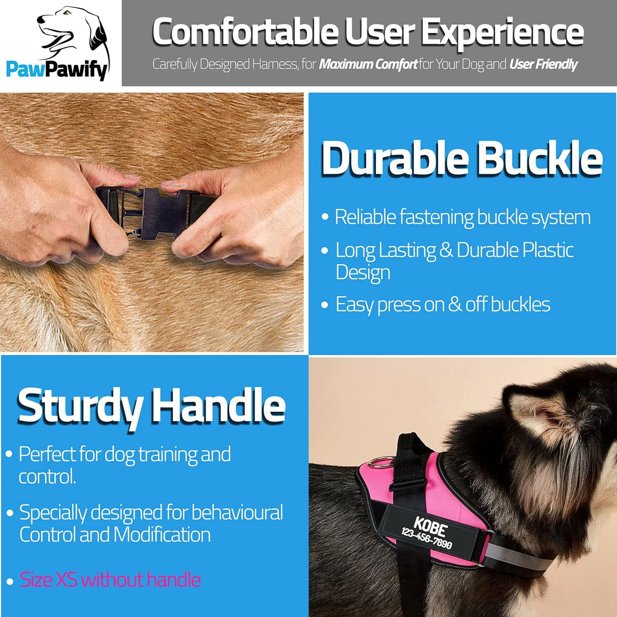 PawPawify Custom No Pull Dog Harness with Name and Phone Number, Heavy Duty Personalized Pet Vest to Prevent Tugging, Pulling, or Choking, Training and Walking (Camouflage Blue, L (40-60 LBS))