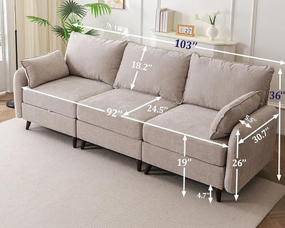 Rexulqo 104'' Modular Sectional Sofa with All Seats Storage,Oversized 3-Seater Comfy Cloud Couches with Deep Seat,Big Couch for Living Room,Bedroom,Velet,Khaki