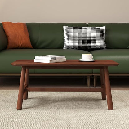 Ya-Home Farmhouse Wood Coffee Table 35.5” Side Table Mid Century Wooden Table for Living Room Reception Room, Walnut Finish