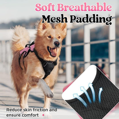 rabbitgoo Escape Proof Dog Harness for Large, No Pull with Lift Handle | No Escape, Full Soft Padded, Reflective Adjustable Vest, Leash Clip for Walking Hiking Training, Pink, Large