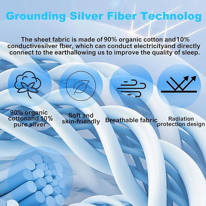 Sayorg Grounding Sheets King, 90% Organic Cotton+ 10% Pure Silver Fiber,Grounded Bed Sheet Kit, Deep Pocket Grounded Bed Sheet, Relieves Pain - Used for Healthy Sleep Therapy (Gray, Queen)