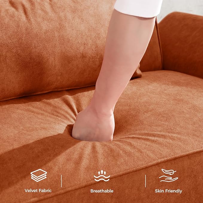 89” Futon Sofa Bed, Comfy Futon Couch Bed with 2 Square Pillows, Convertible Sleeper Sofa with Adjustable Backrest&Armrests, Modern Loveseat Sleeper for Living Room,Velvet Fabric,Burnt Orange
