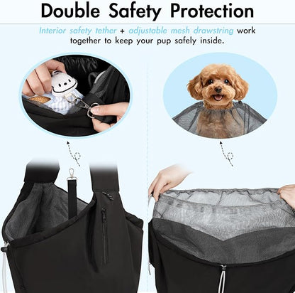 Dog Carrier Sling, Puppy Carrier Sling 20 lbs, Black | Dog Carriers for Small Dogs & Cats With Pockets, Machine Washable, Adjustable Shoulder Strap, Hands Free for Outdoor Use