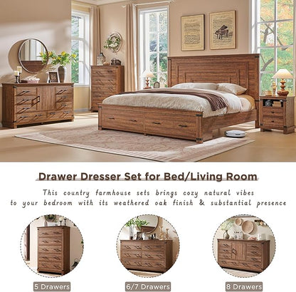 Farmhouse Nightstand Set of 2 with Charging Station, 18" Rustic Night Stand with 2 Storage Drawers, Wood End Table for Bedroom, Living Room, Reclaimed Barnwood
