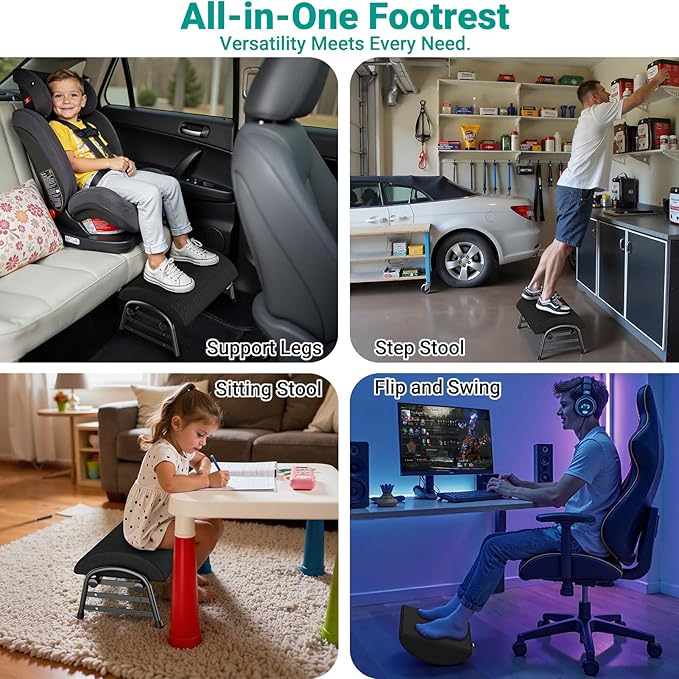 Adjustable Foot Rest for Under Desk at Work, Ergonomic Under Desk Footrest with 6 Positions, Foot Stools for Under Office Desk Chair, Leg Rest for Home, Car, Computer, Gaming Accessories