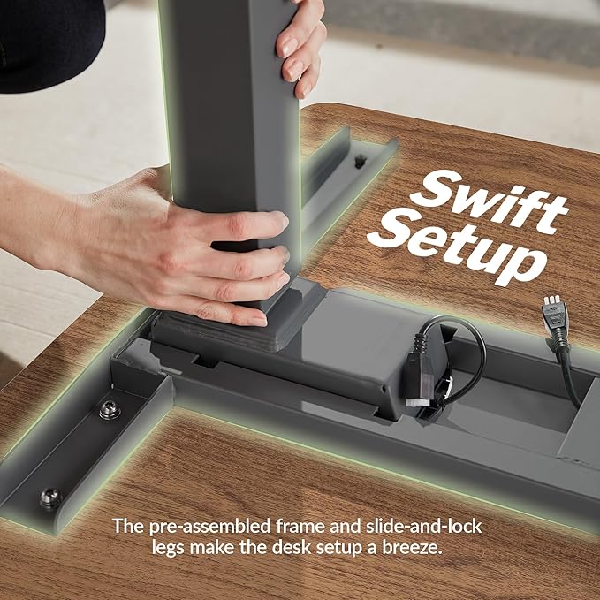 Vari ComfortEdge 40x26 Inch Adjustable Standing Desk – Small Electric Sit Stand VariDesk for Apartment, Bedroom, or Home Office + Beveled Edge, Tool-Free Assembly (Walnut)