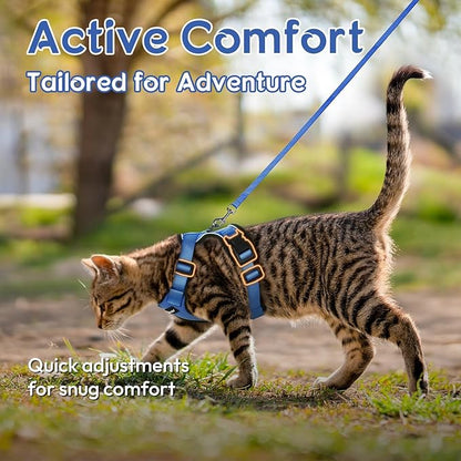 Dooradar Cat Harness and Leash Set, Escape Proof Safe Adjustable Kitten Vest Harnesses for Walking, Easy Control Soft Breathable Mesh Jacket with Reflective Strips for Cats, Blue, S