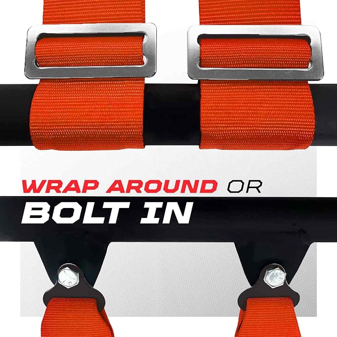 1pc 50 Cal Orange 4 Point Harness 2" straps, Racing Harness Seat Belt | Ultra Kush padding, Push Button quick release hardware. Universal Fit for UTV, RZR, race car