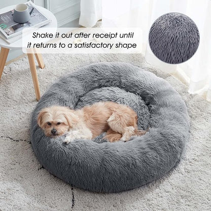 Western Home Calming Donut Small Medium Pet Dog Bed Washable,27" Navy Grey | Fluffy Faux Fur Round Cuddler,Anti-Anxiety,Anti-Slip Bottom,Plush Pet Dog Beds for Small Medium Sized Dogs,Up to 35 LBS