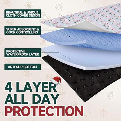Aitmexcn Washable Pee Pads for Dogs, 2 Pack Christmas Pads, 31'' x 36'' | Highly Absorbent, Waterproof Layer, Machine Washable, Non-Slip Bottom, For Puppy Training and Crates