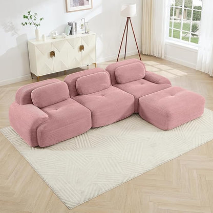 Pink Ottoman for Modular Sectional Sofa, Corduroy Deep Seat for Oversized Compressed Boneless Sectional Couches for Living Room Bedroom Apartment, Cloud Sofa Couch Set, Memory Foam, No Assembly