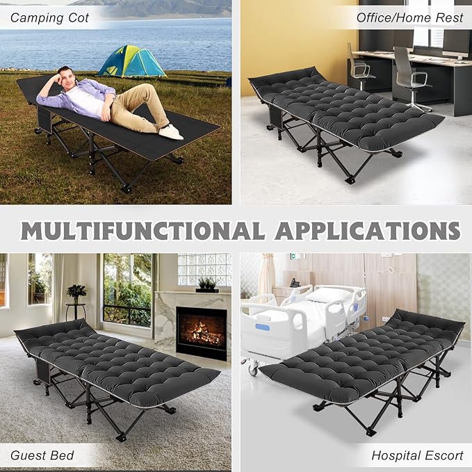 ABORON Camping Cot for Adult 28" Extra Wide, 2PK Heavy-Duty 1200D Oxford Cot for Sleeping, Portable Folding Camp Bed with Mat & Carry Bag