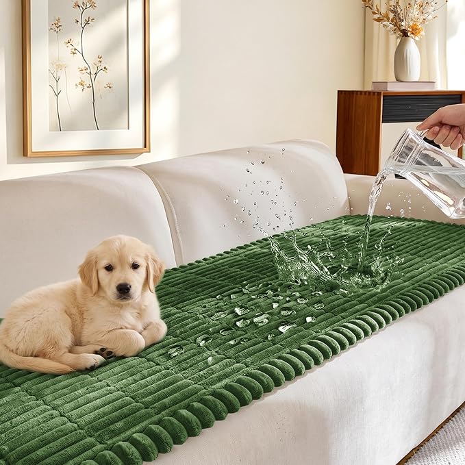 FUANGUI Waterproof Couch Cover Sofa Cover for Dogs and Pets Sofa Protector | Non-Slip Washable Fuzzy Soft Cat Bed Sofa Slipcover for 2-3 Cushion Couch Sofa Pet Friendly, Dark Green, 27.6" x 59.1", 1 pcs