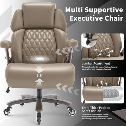 Big and Tall Office Chair 700lbs - Adjustable Headrest&Lumbar Support, 3D Flip Arms, Large Wheels &Heavy Duty Metal Base, Ergonomic High Back Computer Chair Desk Chair, Thick Padded Extra Wide Seat