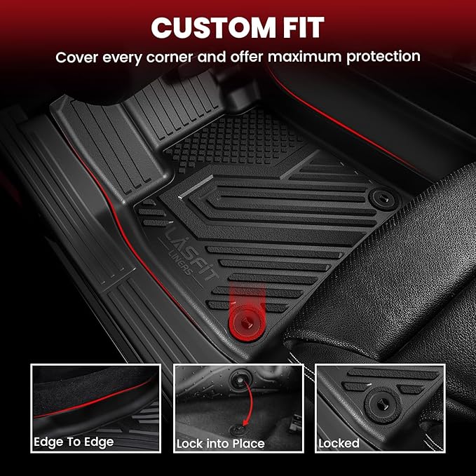 LASFIT Floor Mats and Cargo Liner for Ford Edge 2015-2024 All Weather Protector TPE Car Liners Custom Fit Vehicle Accessories, 1st & 2nd & Trunk Mat Combo Set, 4pcs Black